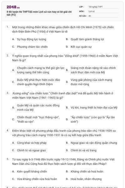 8 Đề luyện thi THPTQG môn Lịch sử cức hay có lời giải chi tiết (P2)