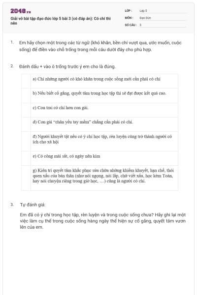 Giải vở bài tập đạo đức lớp 5 bài 3 (có đáp án): Có chí thì nên