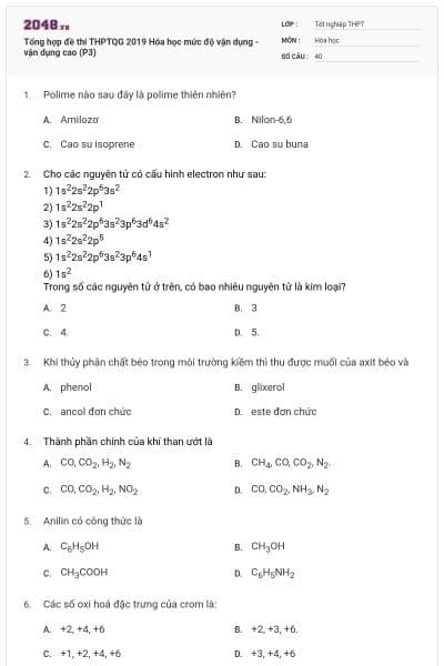 Tổng hợp đề thi THPTQG 2019 Hóa học mức độ vận dụng - vận dụng cao (P3)