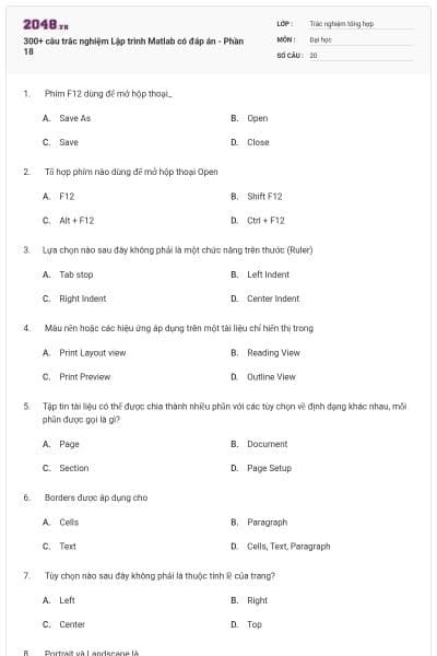 300+ câu trắc nghiệm Lập trình Matlab có đáp án - Phần 18