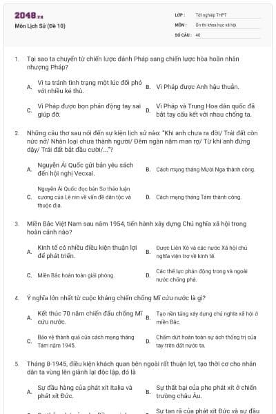 Môn Lịch Sử (Đề 10)