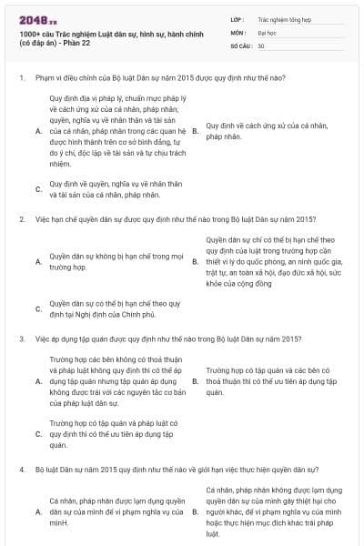 1000+ câu Trắc nghiệm Luật dân sự, hình sự, hành chính (có đáp án) - Phần 22