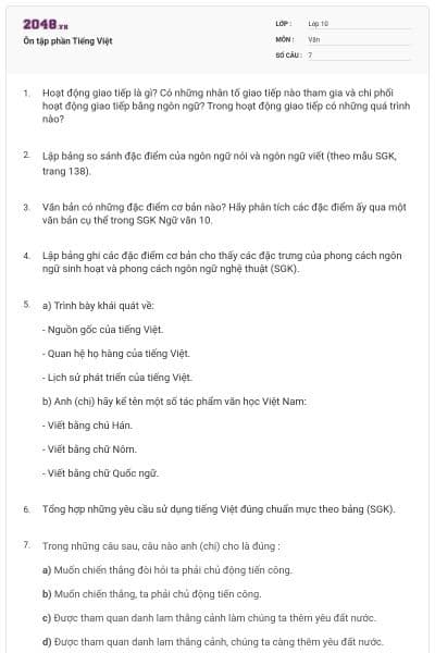 Ôn tập phần Tiếng Việt