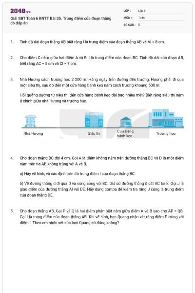 Giải SBT Toán 6 KNTT Bài 35. Trung điểm của đoạn thẳng có đáp án
