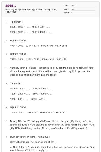 Giải Cùng em học Toán lớp 3 Tập 2 Tuần 21 trang 11, 12, 13 hay nhất