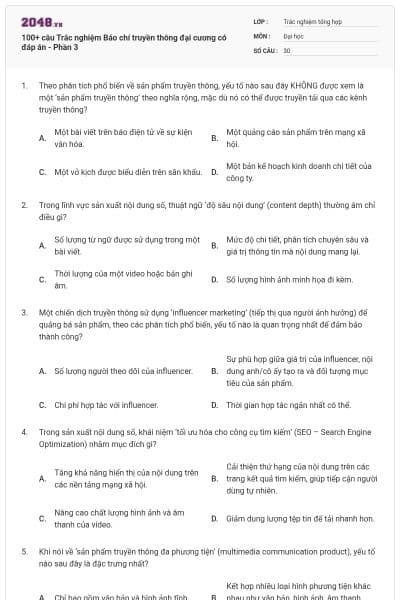 100+ câu Trắc nghiệm Báo chí truyền thông đại cương có đáp án - Phần 3