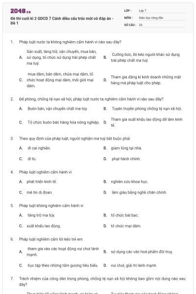 Đề thi cuối kì 2 GDCD 7 Cánh diều cấu trúc mới có đáp án - Đề 1