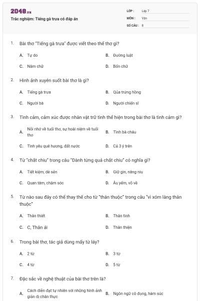 Trắc nghiệm: Tiếng gà trưa có đáp án