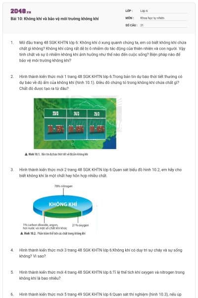 Bài 10: Không khí và bảo vệ môi trường không khí