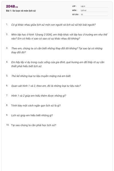 Bài 1: Sơ lược về môn lịch sử