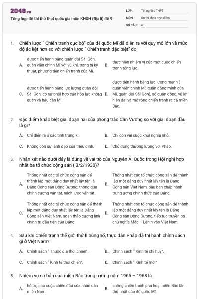 Tổng hợp đề thi thử thpt quốc gia môn KHXH (Địa lí) đề 9