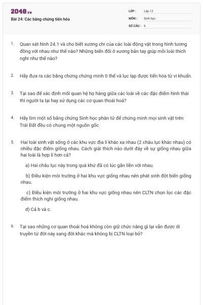 Bài 24: Các bằng chứng tiến hóa