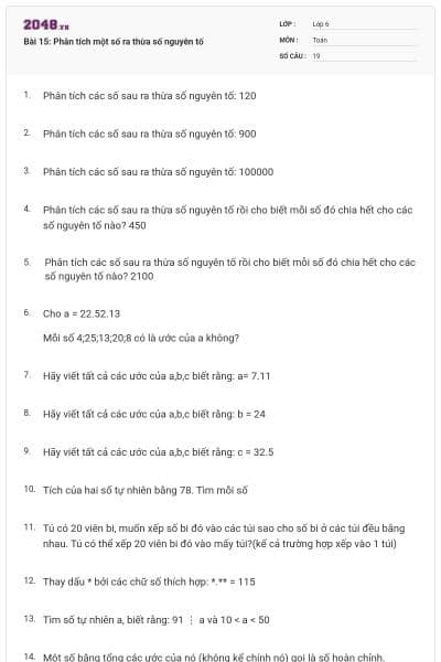Bài 15: Phân tích một số ra thừa số nguyên tố