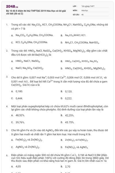 Bộ 10 đề 8 điểm thi thử THPTQG 2019 Hóa Học có lời giải chi tiết (đề số 2)