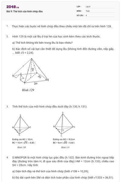 Bài 9: Thể tích của hình chóp đều