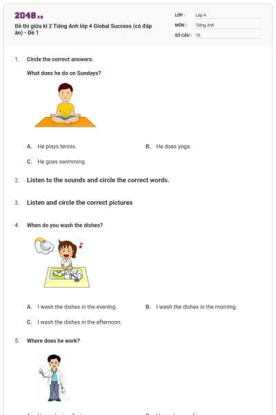 Đề thi giữa kì 2 Tiếng Anh lớp 4 Global Success (có đáp án) - Đề 1