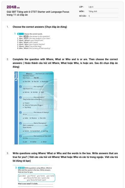 Giải SBT Tiếng anh 6 CTST Starter unit Language Focus trang 11 có đáp án