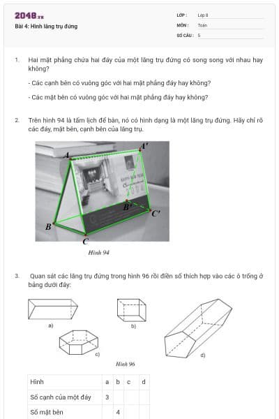 Bài 4: Hình lăng trụ đứng