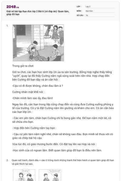 Giải vở bài tập Đạo đức lớp 2 Bài 6 (có đáp án): Quan tâm, giúp đỡ bạn