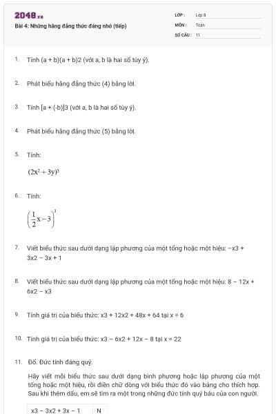 Bài 4: Những hằng đẳng thức đáng nhớ (tiếp)