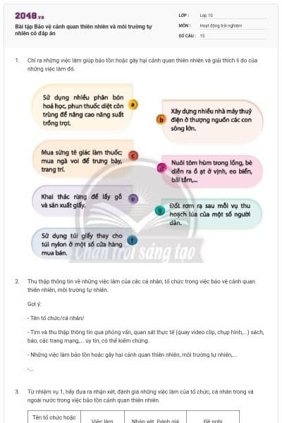 Bài tập Bảo vệ cảnh quan thiên nhiên và môi trường tự nhiên có đáp án