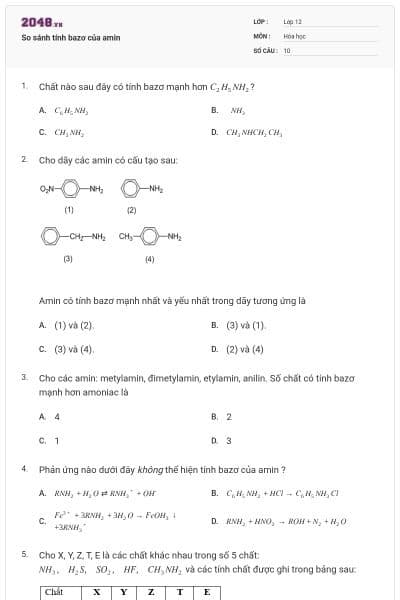 So sánh tính bazơ của amin