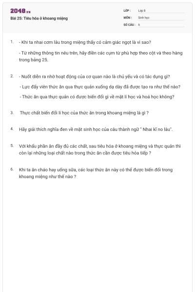 Bài 25: Tiêu hóa ở khoang miệng