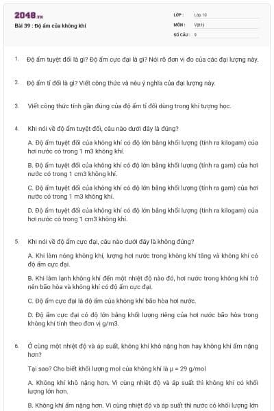 Bài 39 : Độ ẩm của không khí