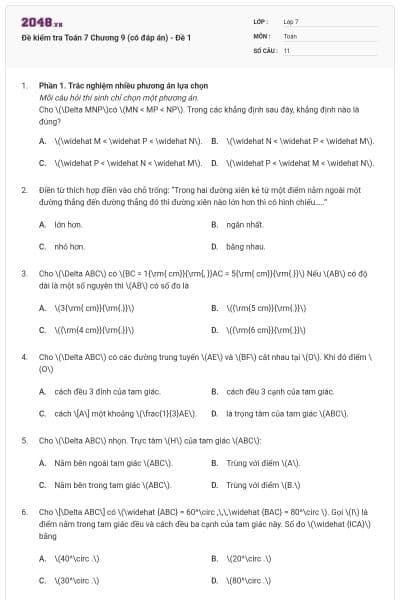 Đề kiểm tra Toán 7 Chương 9 (có đáp án) - Đề 1