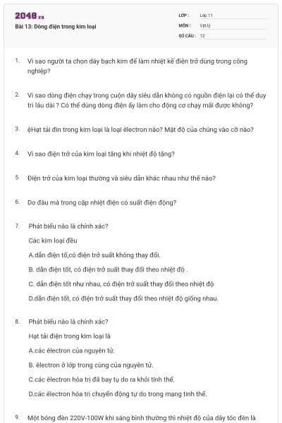 Bài 13: Dòng điện trong kim loại