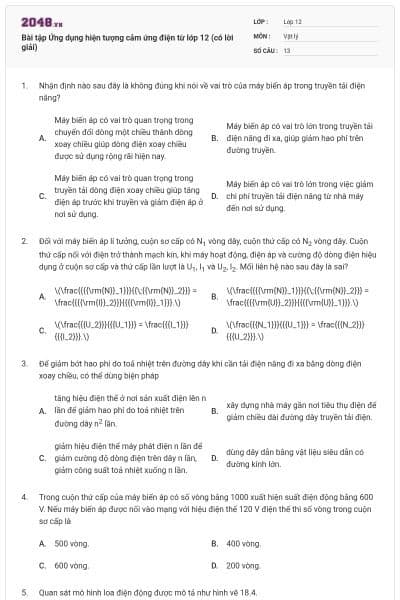 Bài tập Ứng dụng hiện tượng cảm ứng điện từ lớp 12 (có lời giải)