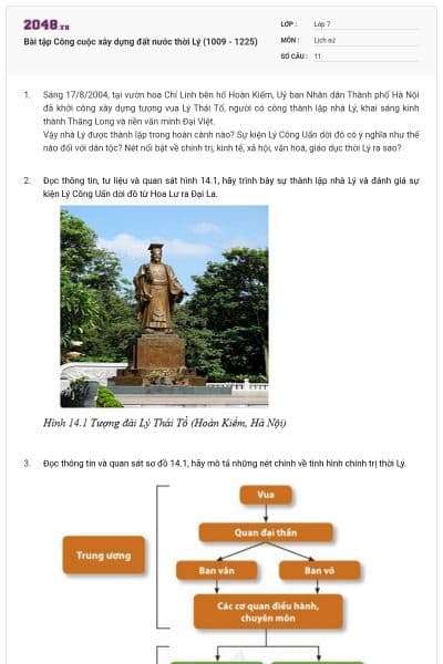 Bài tập Công cuộc xây dựng đất nước thời Lý (1009 - 1225)