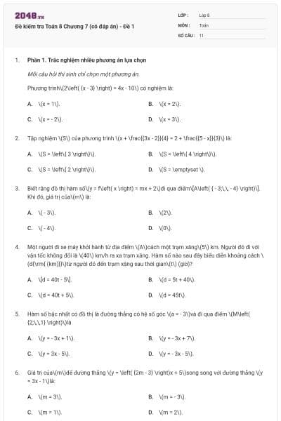 Đề kiểm tra Toán 8 Chương 7 (có đáp án) - Đề 1
