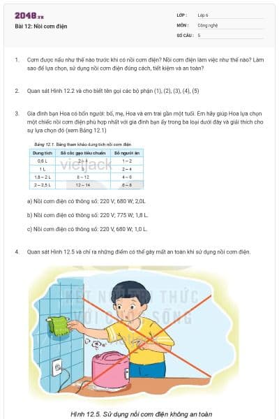 Bài 12: Nồi cơm điện
