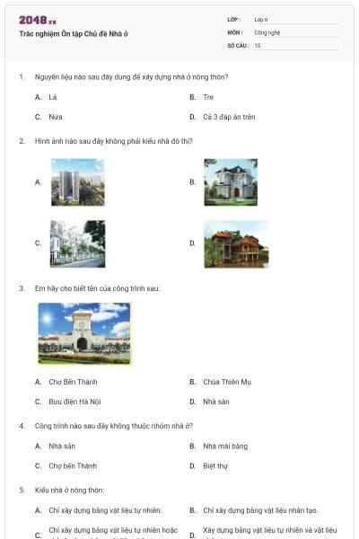 Trắc nghiệm Ôn tập Chủ đề Nhà ở