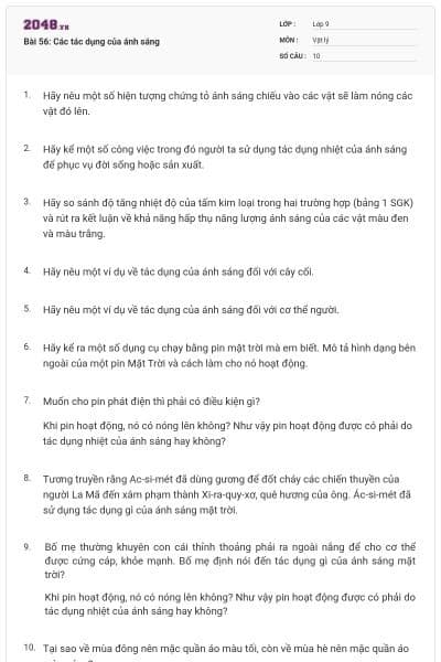 Bài 56: Các tác dụng của ánh sáng
