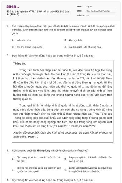 40 Câu trắc nghiệm KTPL 12 Kết nối tri thức Bài 2 có đáp án (Phần 2)
