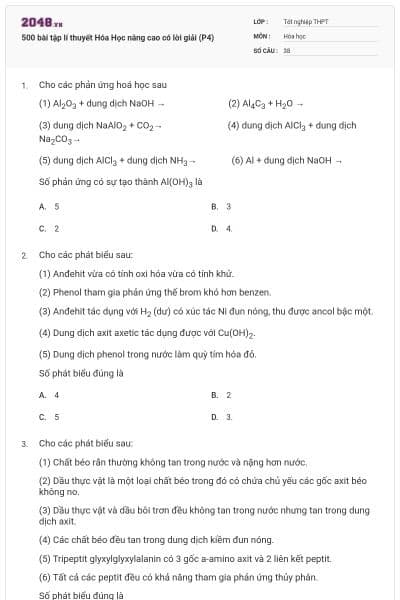 500 bài tập lí thuyết Hóa Học nâng cao có lời giải (P4)