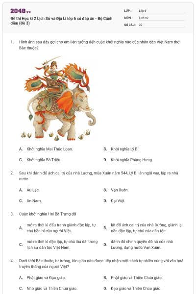 Đề thi Học kì 2 Lịch Sử và Địa Lí lớp 6 có đáp án - Bộ Cánh diều (Đề 3)