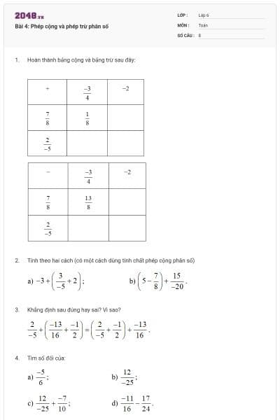 Bài 4: Phép cộng và phép trừ phân số