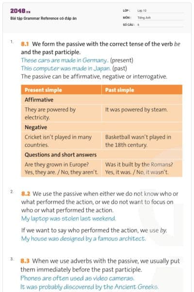Bài tập Grammar Reference có đáp án