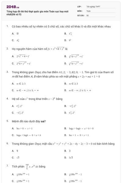 Tổng hợp đề thi thử thpt quốc gia môn Toán cực hay mới nhất(Đề số 9)