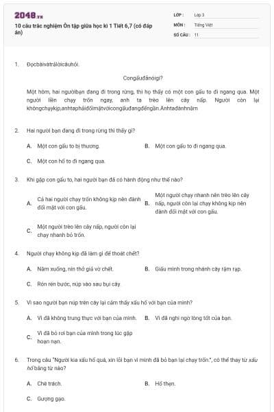 10 câu trắc nghiệm Ôn tập giữa học kì 1 Tiết 6,7 (có đáp án)
