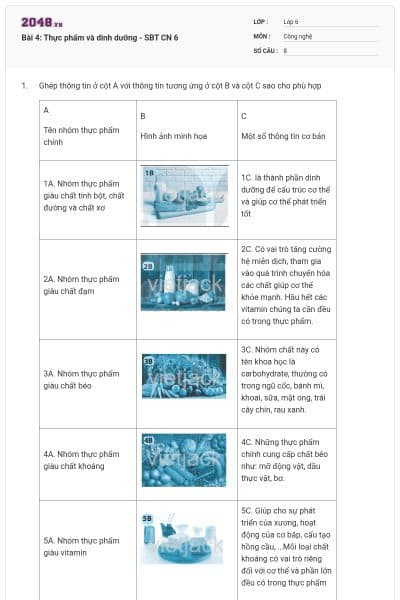 Bài 4: Thực phẩm và dinh dưỡng - SBT CN 6