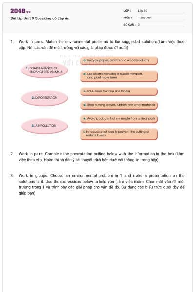 Bài tập Unit 9 Speaking có đáp án