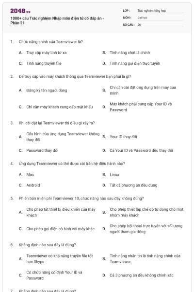 1000+ câu Trắc nghiệm Nhập môn điện tử có đáp án - Phần 21