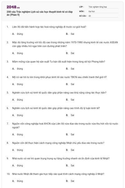 200 câu Trắc nghiệm Lịch sử các học thuyết kinh tế có đáp án (Phần 9)