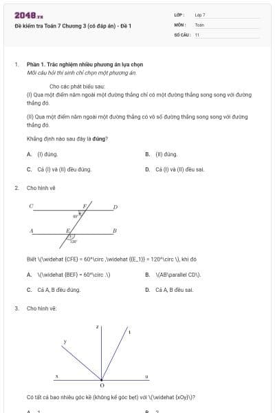 Đề kiểm tra Toán 7 Chương 3 (có đáp án) - Đề 1