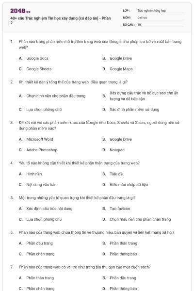 40+ câu Trắc nghiệm Tin học xây dựng (có đáp án) - Phần 2