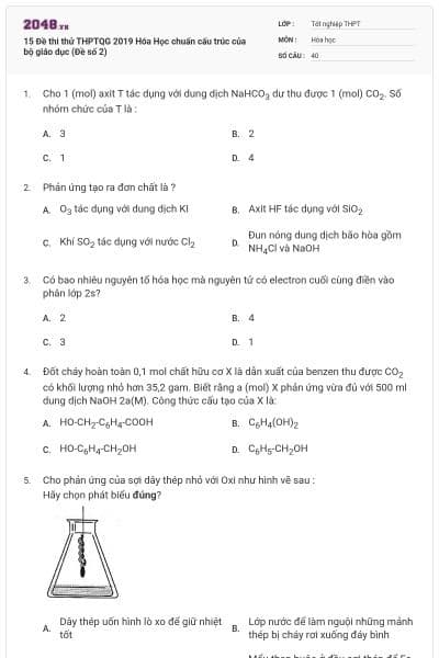 15 Đề thi thử THPTQG 2019 Hóa Học chuẩn cấu trúc của bộ giáo dục (Đề số 2)